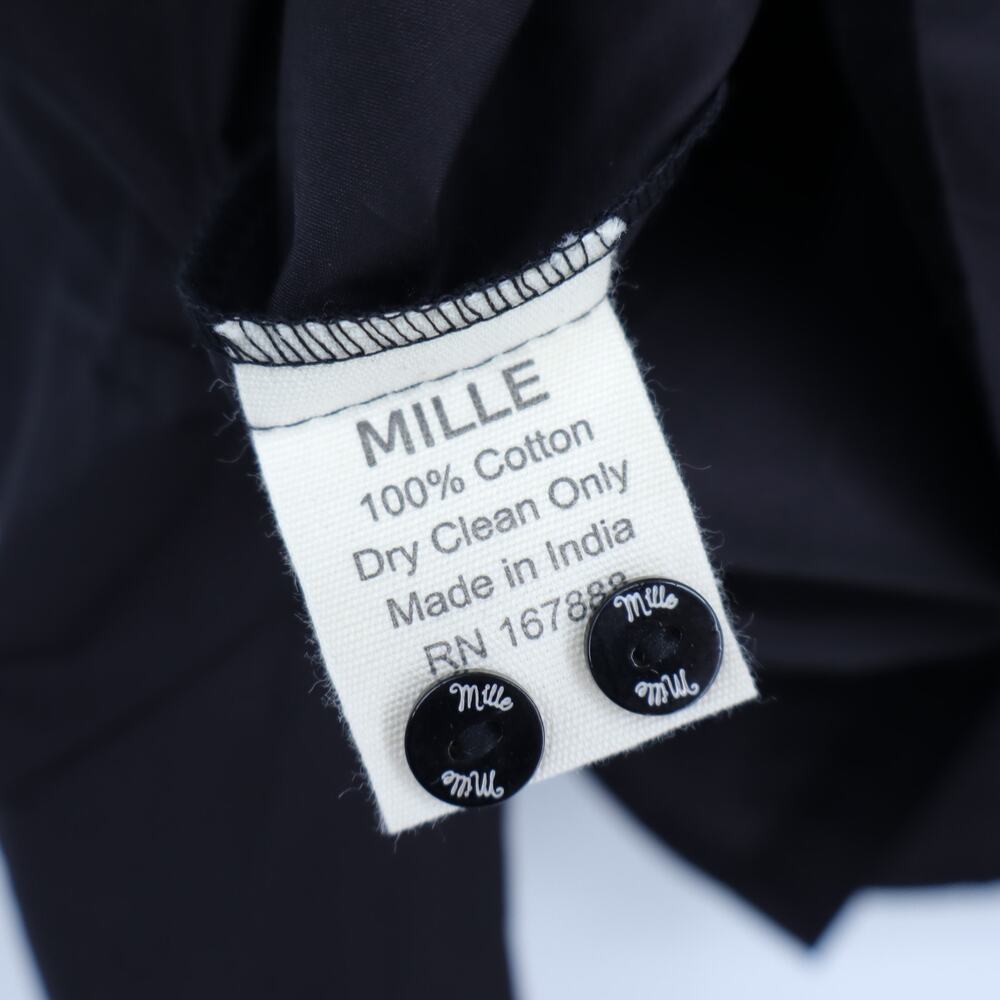 Mille Jolie Top Black Cotton Poplin Blouse Ruffled Bib Button Front Women's XS - Picture 10 of 10